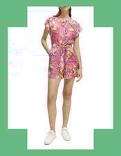 Scotch and Soda Print Linen Playsuit, Pink (PINK), large