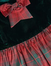 Baby Elspeth Short Sleeve Velvet Tartan Party Dress, Green (GREEN), large