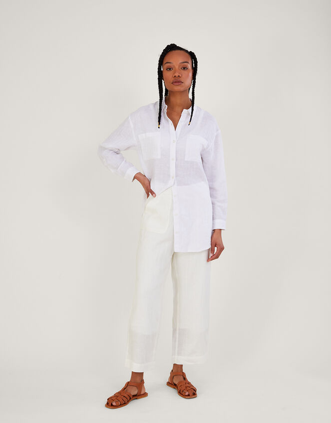 Pull-On Trousers in Linen Blend, White (WHITE), large