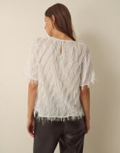 Fadia Short Sleeve Fringe Top, Ivory (IVORY), large