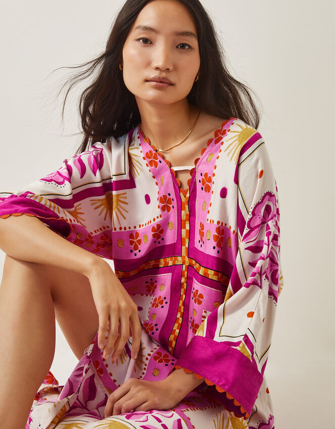Tina Summer Floral Maxi Kaftan Dress, Pink (PINK), large
