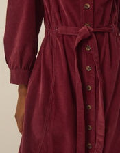 Allison V-Neck Belted Corduroy Midi Dress, Red (BERRY), large