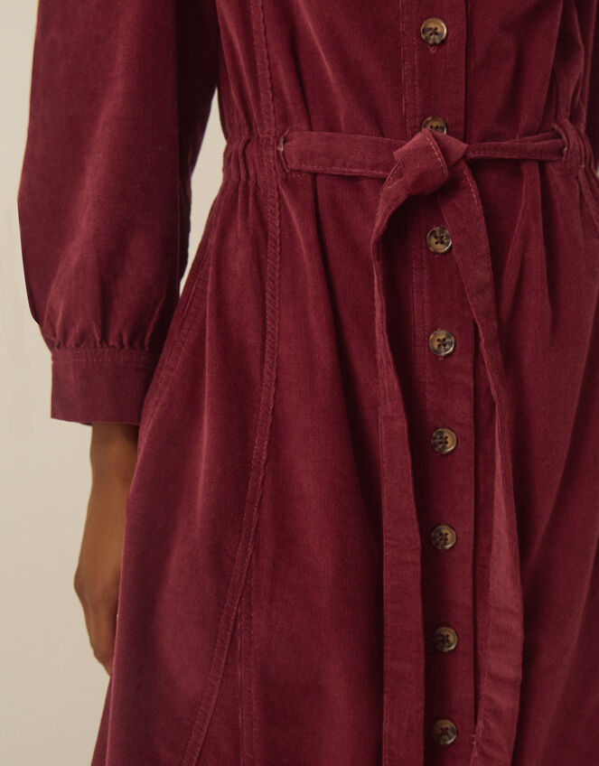 Allison V-Neck Belted Corduroy Midi Dress, Red (BERRY), large
