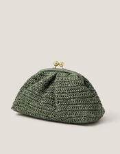 Lana Raffia Clutch Bag, Green (SAGE), large