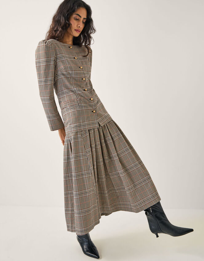 Carmen Check Pleat Midi Skirt, Natural (NATURAL), large