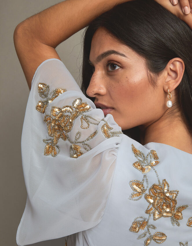 Sarah Embellished Wrap Dress , CLOUD, large