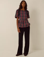 Dottie Puff Sleeve Bow Tartan Top, Red (RED), large
