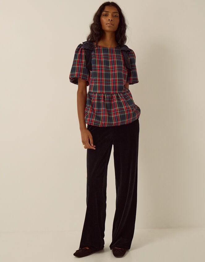 Dottie Puff Sleeve Bow Tartan Top, Red (RED), large