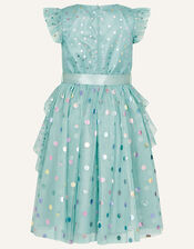 Rainbow Spot Print Frill Dress, Teal (TEAL), large
