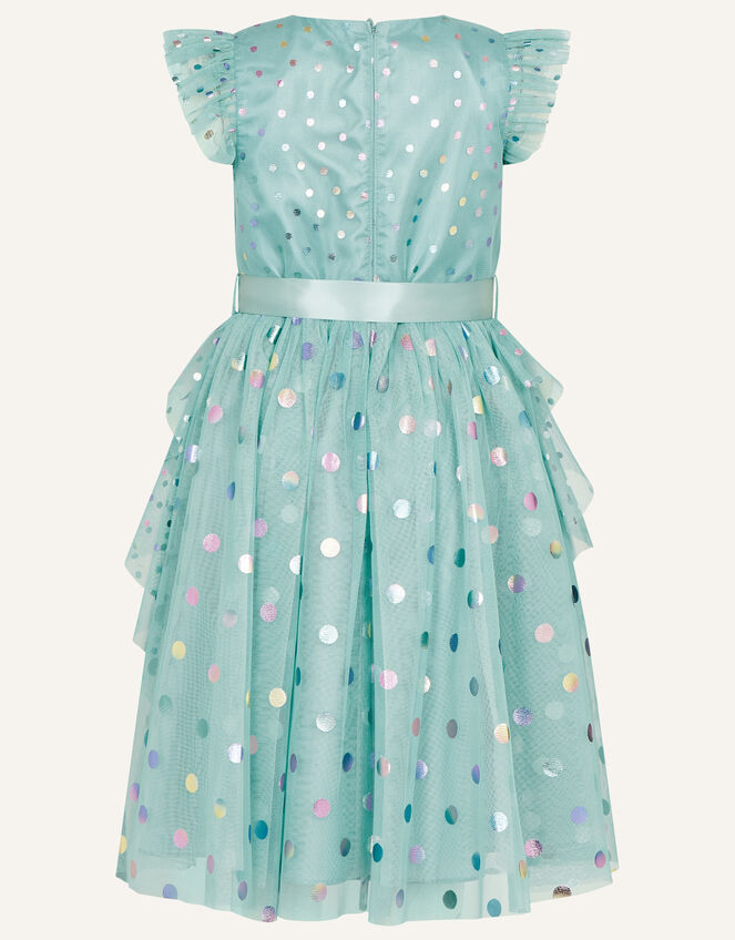 Rainbow Spot Print Frill Dress, Teal (TEAL), large