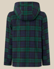 Check Print Hooded Coat, Green (GREEN), large