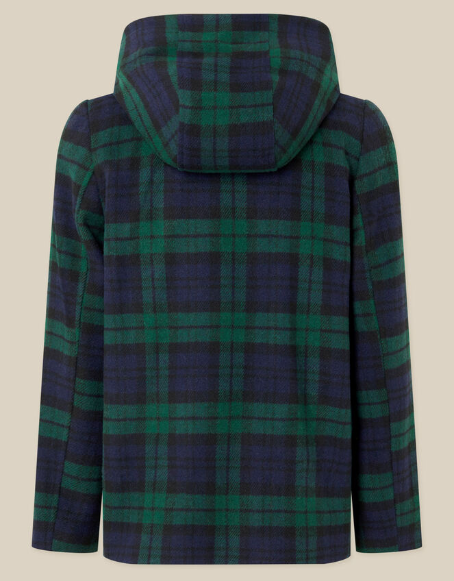 Check Print Hooded Coat, Green (GREEN), large