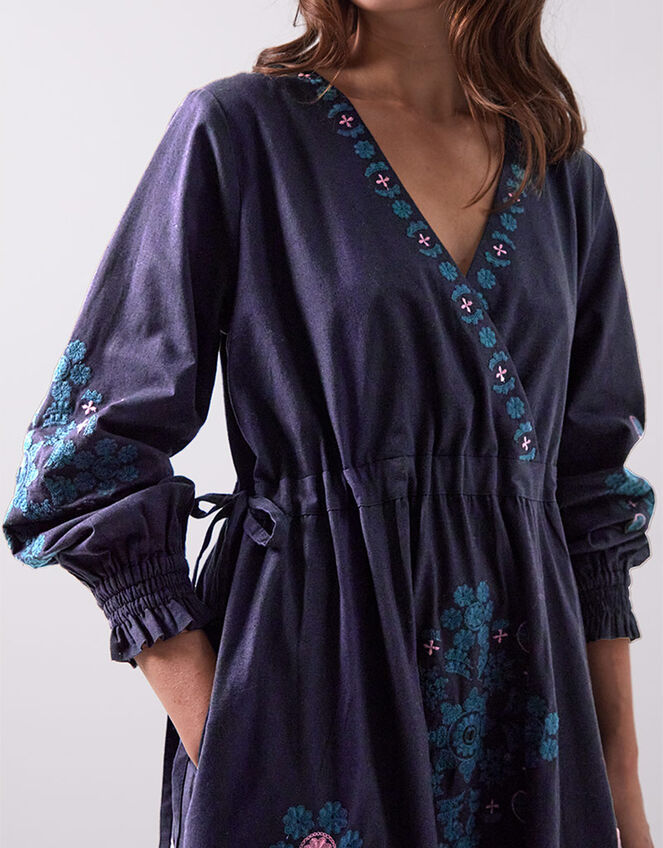 East Sophia Floral Embroidered Cotton Midi Dress, Blue (NAVY), large