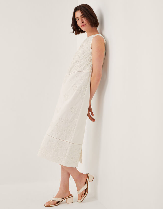 Carly Embroidered Midi Shift Dress, White (WHITE), large