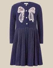 Embellished Bow Knitted Dress, Blue (NAVY), large