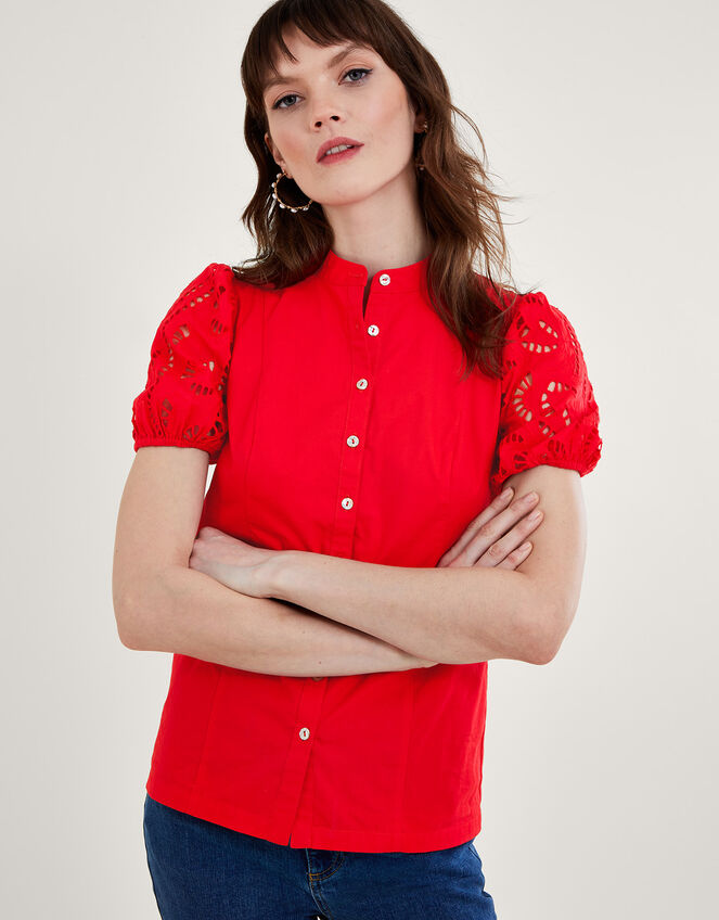 Clara Cutwork Blouse, Red (RED), large