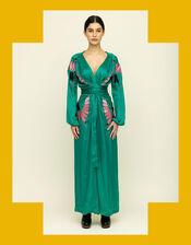 Tallulah & Hope Aziza Regular Embroidered Wrap Dress, Green (GREEN), large