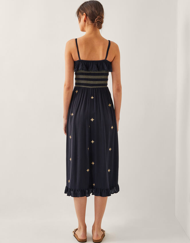 Blair Embroidered Frill Midi Dress, Black (BLACK), large