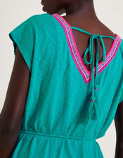 Estela Embroidered Jersey Kaftan Dress, Teal (TEAL), large