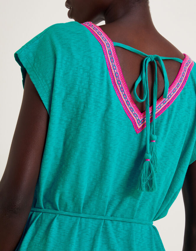 Estela Embroidered Jersey Kaftan Dress, Teal (TEAL), large