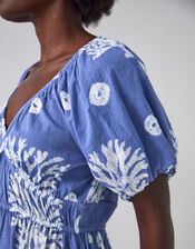 East Lottie Batik Print Midi Dress, Blue (BLUE), large