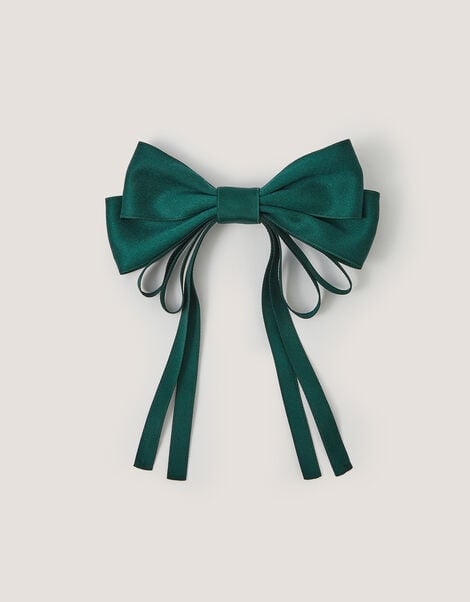Ribbon Bow School Hair Clip, Green (GREEN), large