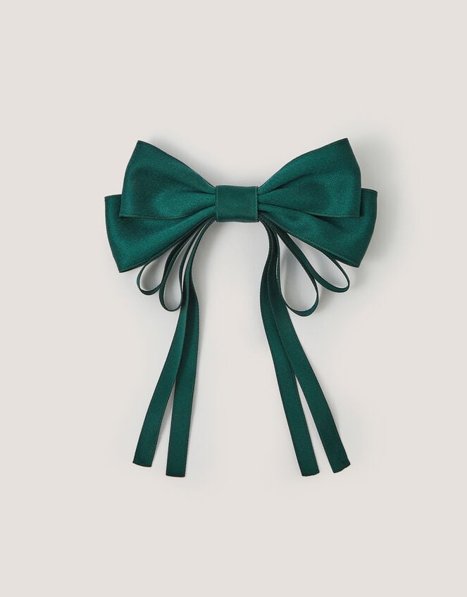 Ribbon Bow School Hair Clip, Green (GREEN), large