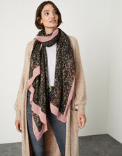 Animal Print Trim Lightweight Scarf, , large