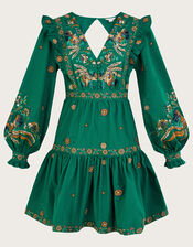 Gianna Embroidered Poplin Short Dress, Green (GREEN), large