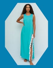 Pitusa Tassel Side Slit Maxi Beach Dress, Teal (TEAL), large