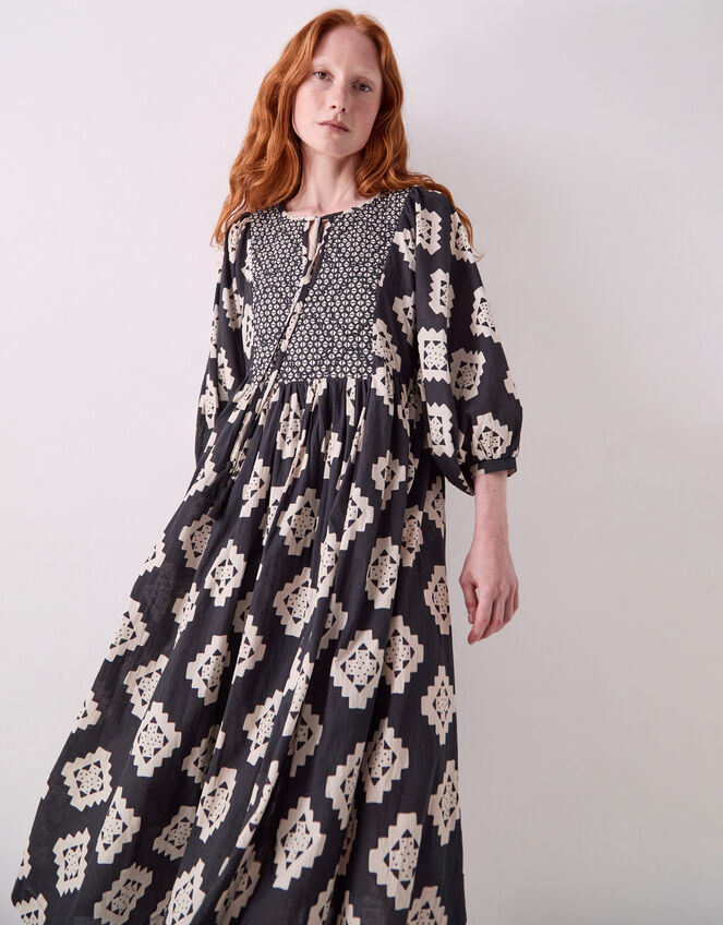 East Kaira Geometric Monochrome Midi Dress, Black (BLACK WHITE), large