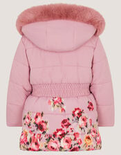 Baby Blurred Floral Print Puffer Coat, Pink (PINK), large