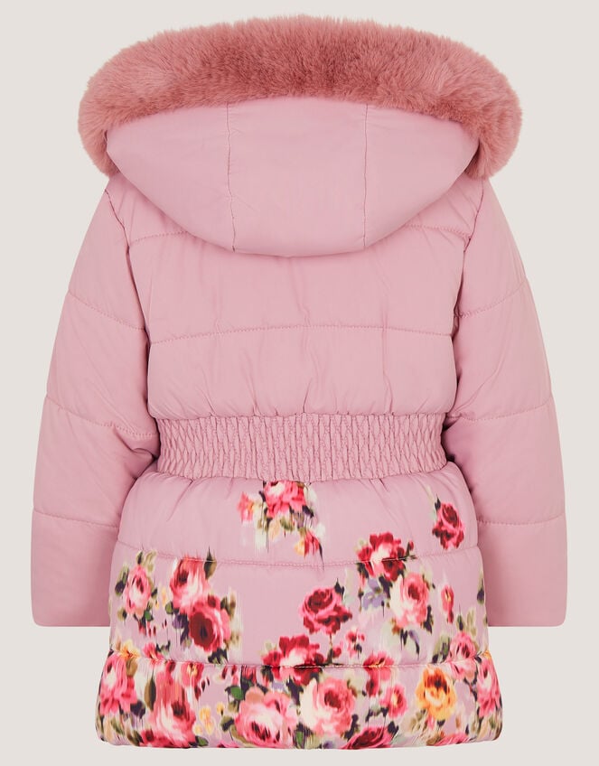 Baby Blurred Floral Print Puffer Coat, Pink (PINK), large