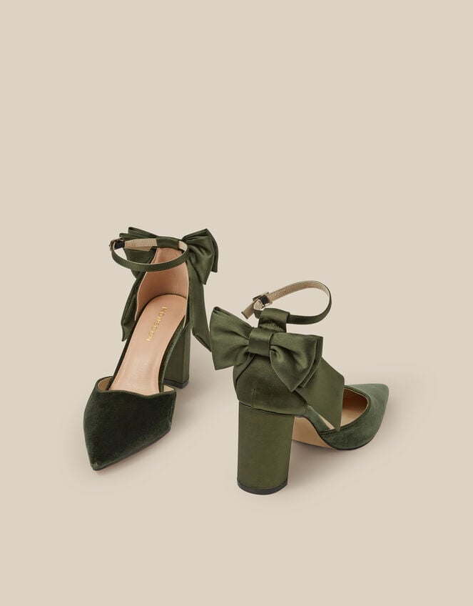 Viera Velvet Bow Pointed Toe Heels, Green (OLIVE), large