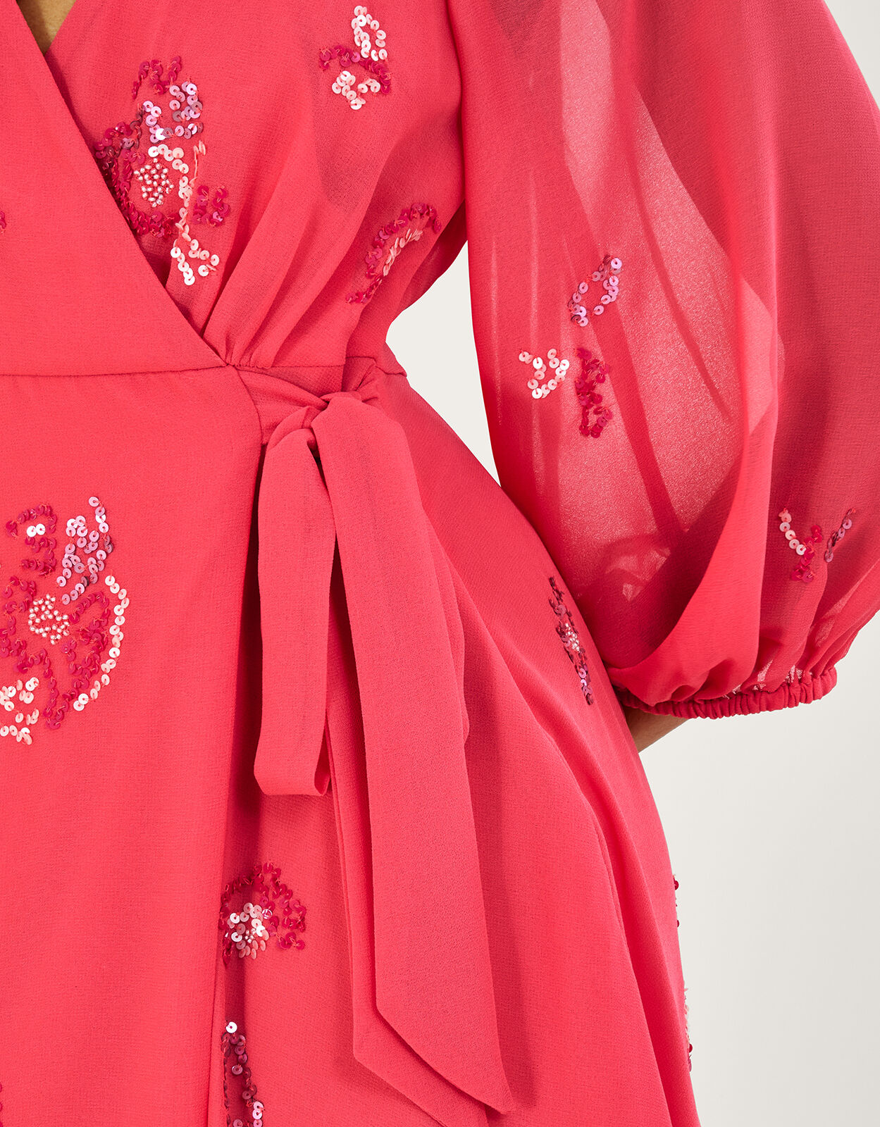Embellished wrap midi dress discount