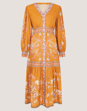Samara Floral Print Midi Dress, Yellow (OCHRE), large
