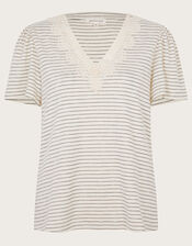 Shay Stripe Lace T-Shirt, Ivory (IVORY), large