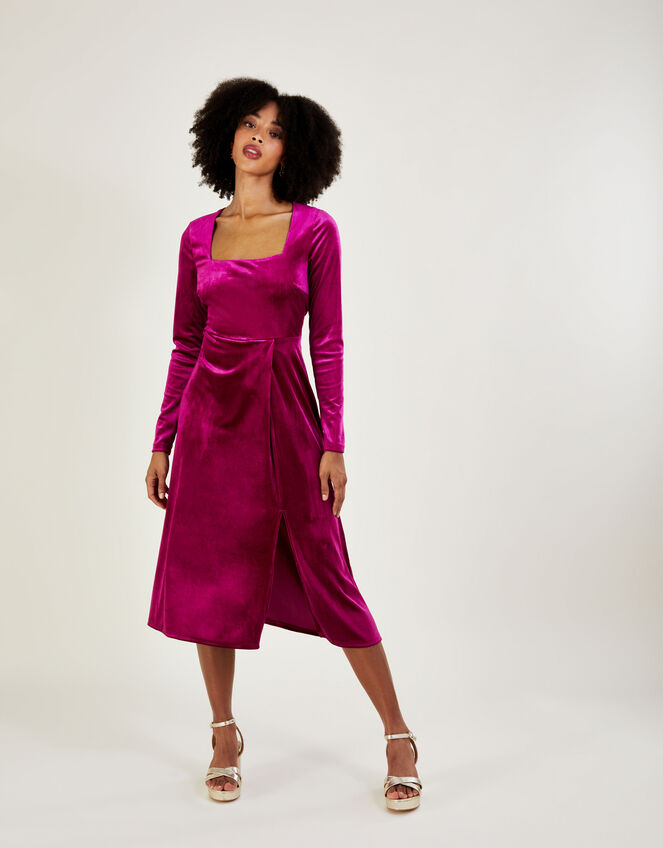 Rachel Velvet Midi Dress with Recycled Polyester, Pink (PINK), large