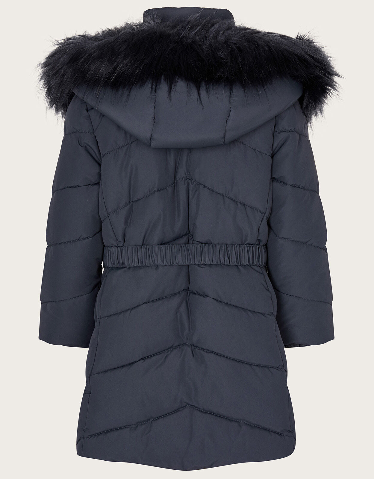 Belted Faux Fur Hooded Coat Blue