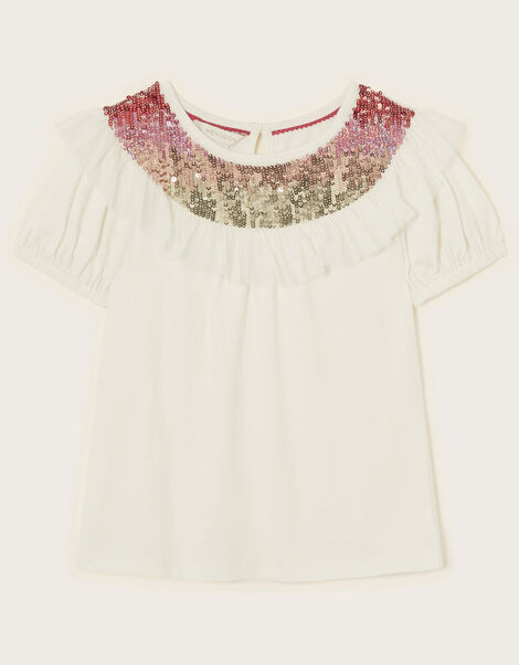 Sequin Yoke Top, Ivory (IVORY), large