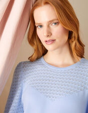 Pointelle Detail Pleat Sleeve Jumper, Blue (BLUE), large