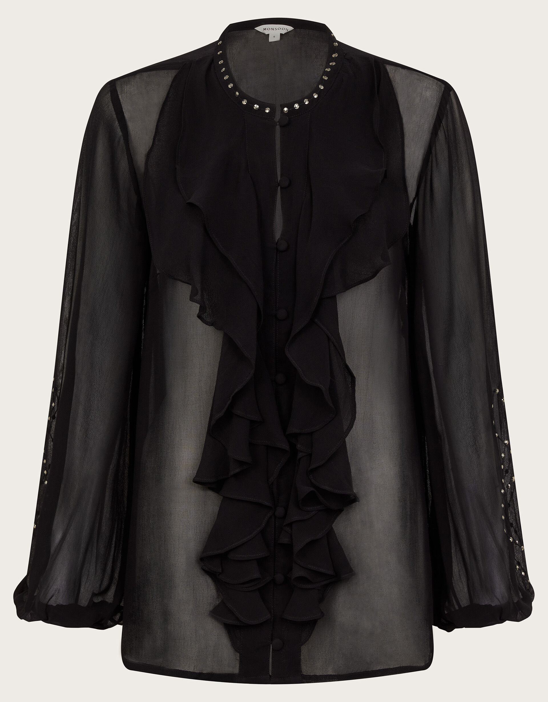 Black sheer ruffle blouse top