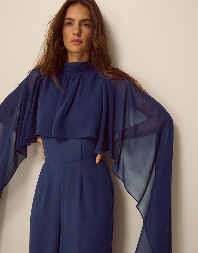 Valerie Cape Wide Leg Jumpsuit, Blue (NAVY), large