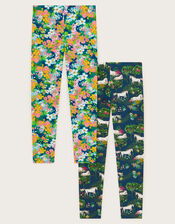 2-Pack Unicorn Floral Leggings, Blue (NAVY), large