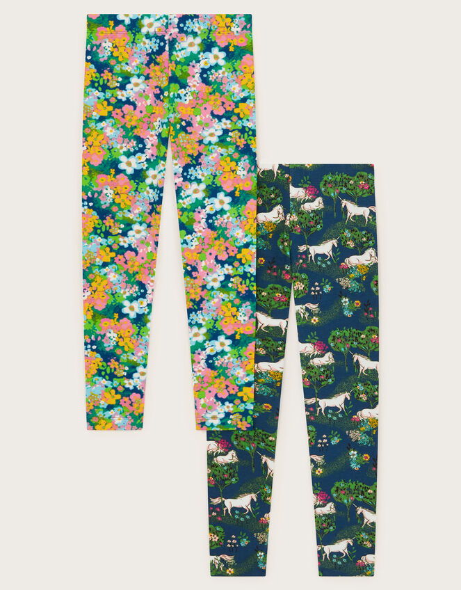 2-Pack Unicorn Floral Leggings, Blue (NAVY), large