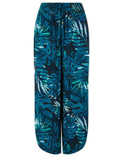 Palm Print Trousers in Sustainable Viscose, Blue (NAVY), large