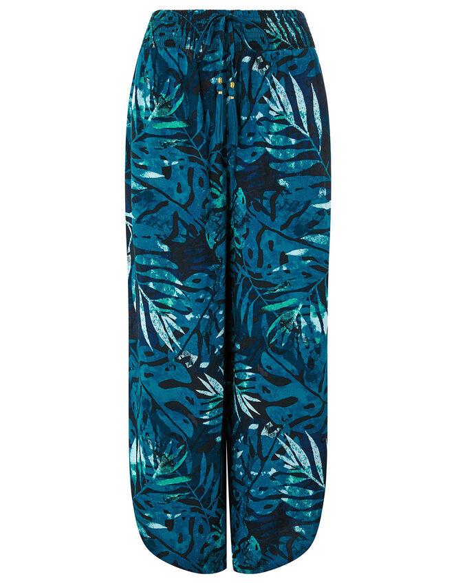 Palm Print Trousers in Sustainable Viscose, Blue (NAVY), large