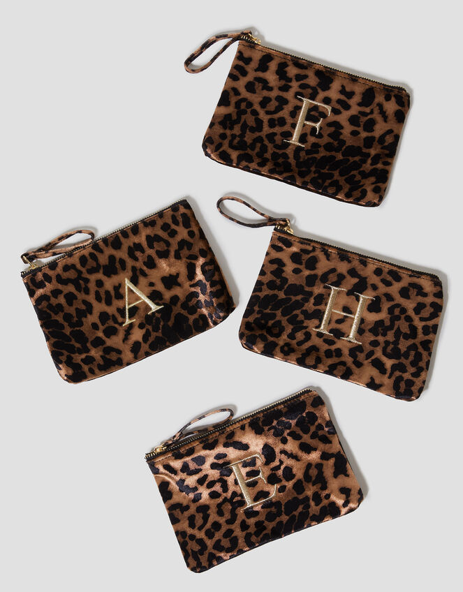 Leopard Print Velvet Initial Purse, Brown (BROWN), large