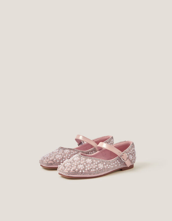 Rhinestone Pearl Embellished Ballet Flats, Pink (PINK), large