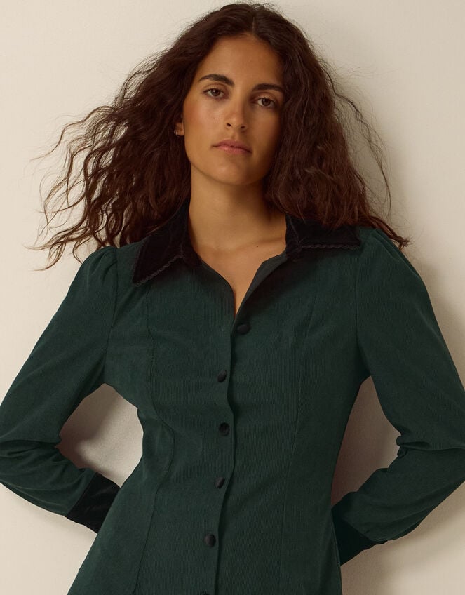 Saba Collar Corduroy Midi Dress, Green (DARK GREEN), large